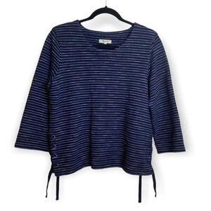 Madewell Navy Blue  Striped Top with Lace Up Sides